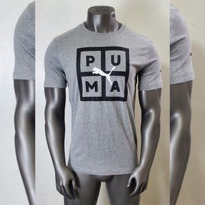 PUMA BLOCKED TEE MEN'S SHORT SLEEVE CREW NECK SQUARE LOGO PRINT SIZE L GREY